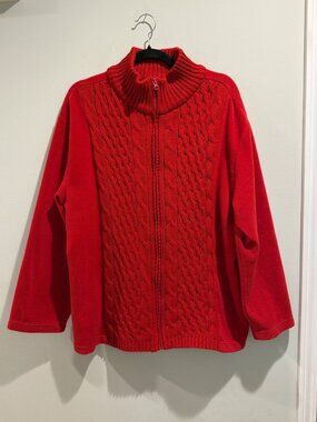 Vintage Y2K Jenny C Plus Red Cable Knit Fleece Hybrid Zip Jacket 2X Cozy Winter